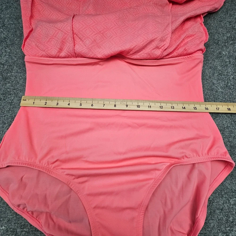 Swim Solutions Swim Dress Womens 18 Guava Pink Bow Front Tummy Control New - Picture 7 of 10